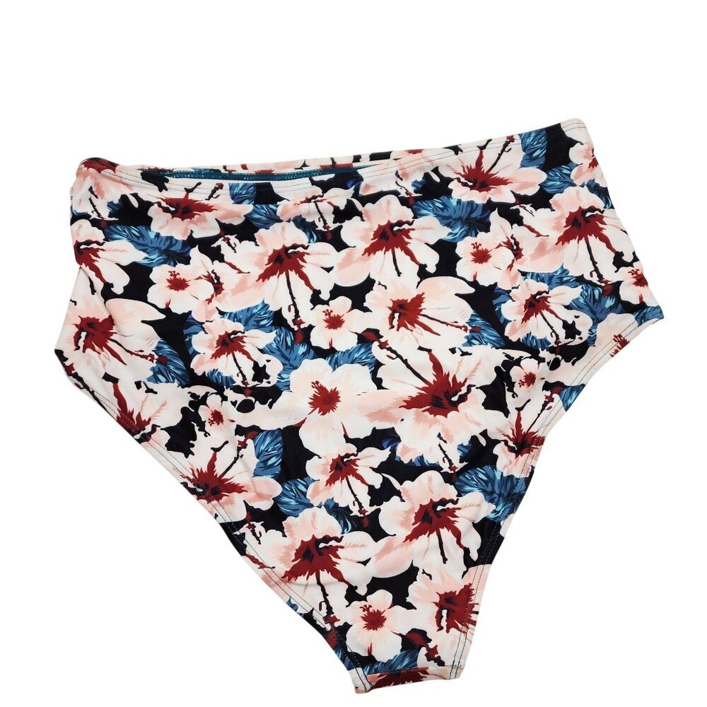 Blue Ruffle Tankini Top Swimsuit & Floral High-Waisted Bikini Bottoms Size XXL - Picture 7 of 7